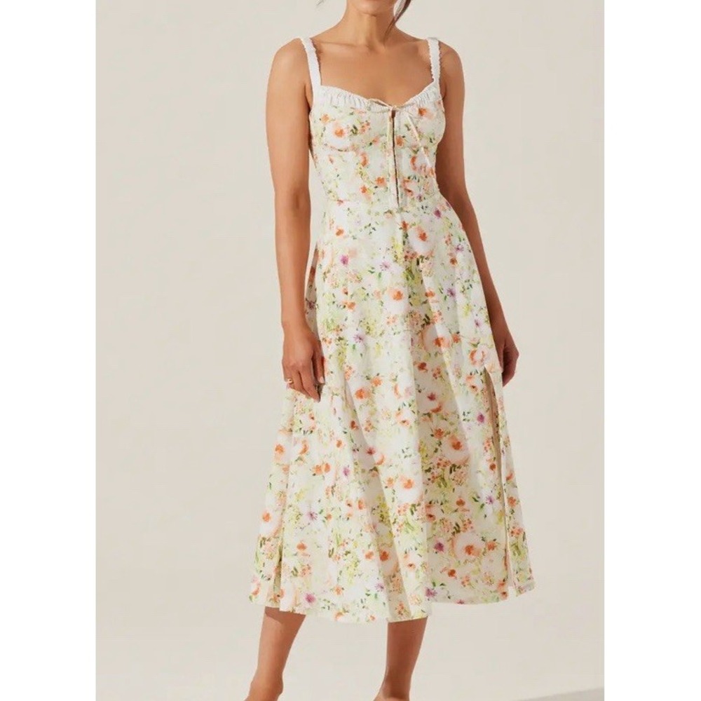ASTR‎ Women's Dress Midi Corset Top Milkmaid Sweetheart Pockets Floral Julietta